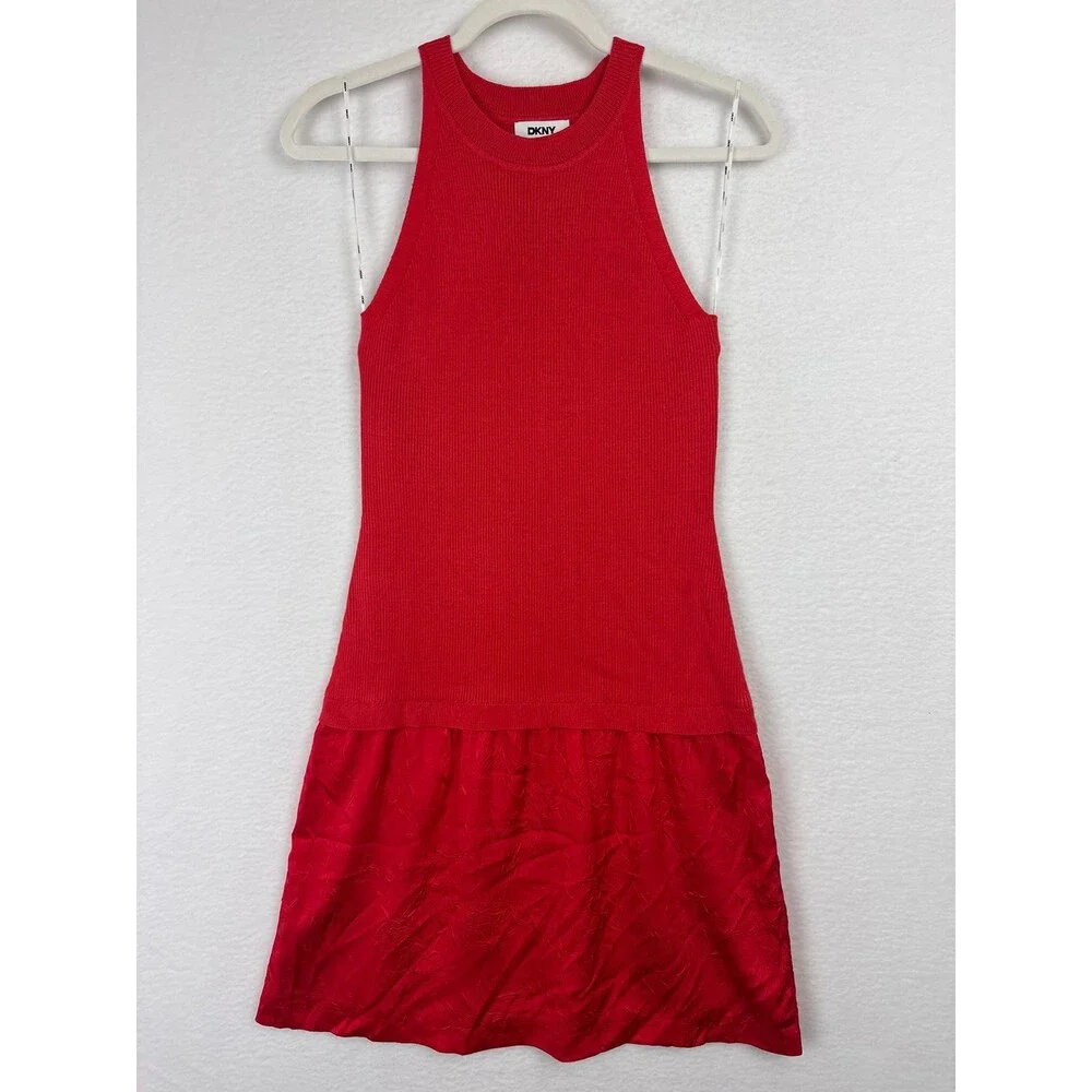 DKNY Cardigan Dress Small 2-Piece Set Sheath Sleeveless Watermelon Pink NWT $169